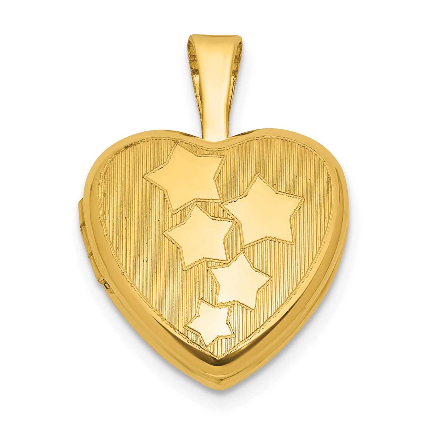 Brushed and Polished Stars 12mm Heart Locket Sterling Silver Gold-plated QLS1258GP
