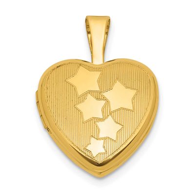 Brushed and Polished Stars 12mm Heart Locket Sterling Silver Gold-plated QLS1258GP