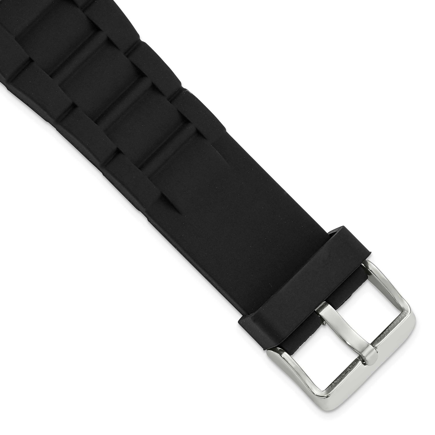 Debeer 26mm Black Link Style Silicone Rubber with Brushed Stainless Steel Buckle 8.5 Inch Watch Ban…