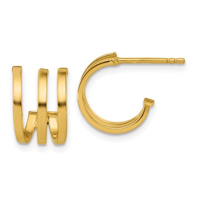 3-Row Post J-Hoop Earrings 14k Gold Polished LE2843 196904316269