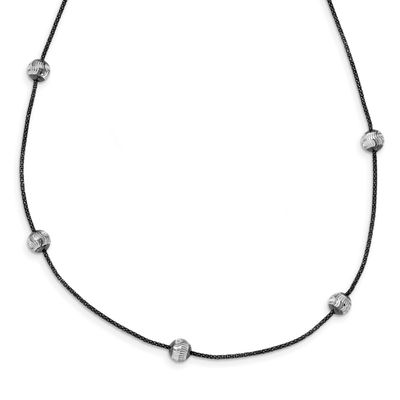 Ruthenium Diamond-Cut Bead Necklace Sterling Silver QLF999-17.5 191101676246