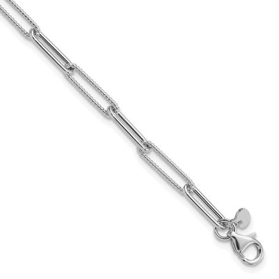 Textured Paperclip Link Bracelet 14k White Gold Polished LF1653W-7.5