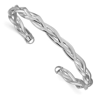 White Rhodium Polished Braided Cuff Bangle 14k Gold LF1318W 196904315262