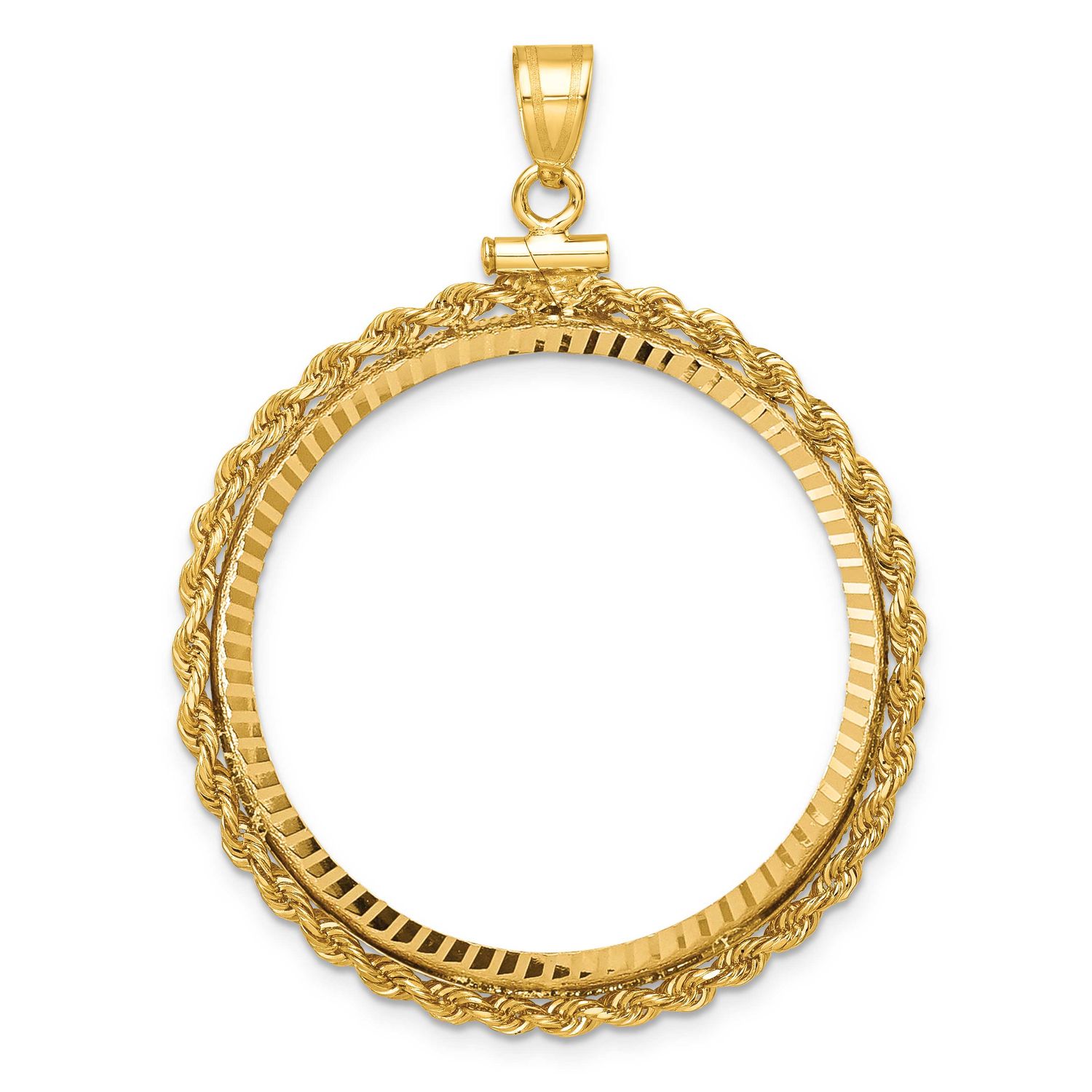 Rope and Diamond-Cut 32.0mm x 2.85mm Screw Top Coin Bezel Pendant 10k Gold Polished 10C1215D/32.0