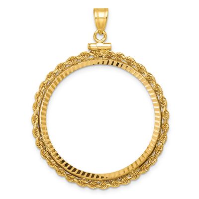 Rope and Diamond-Cut 32.0mm x 2.85mm Screw Top Coin Bezel Pendant 10k Gold Polished 10C1215D/32.0