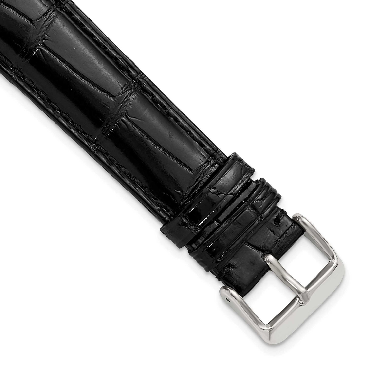 Debeer 22mm Black Genuine Alligator Chrono Leather with Silver-Tone Buckle 7.5 Inch Watch Band 533-…