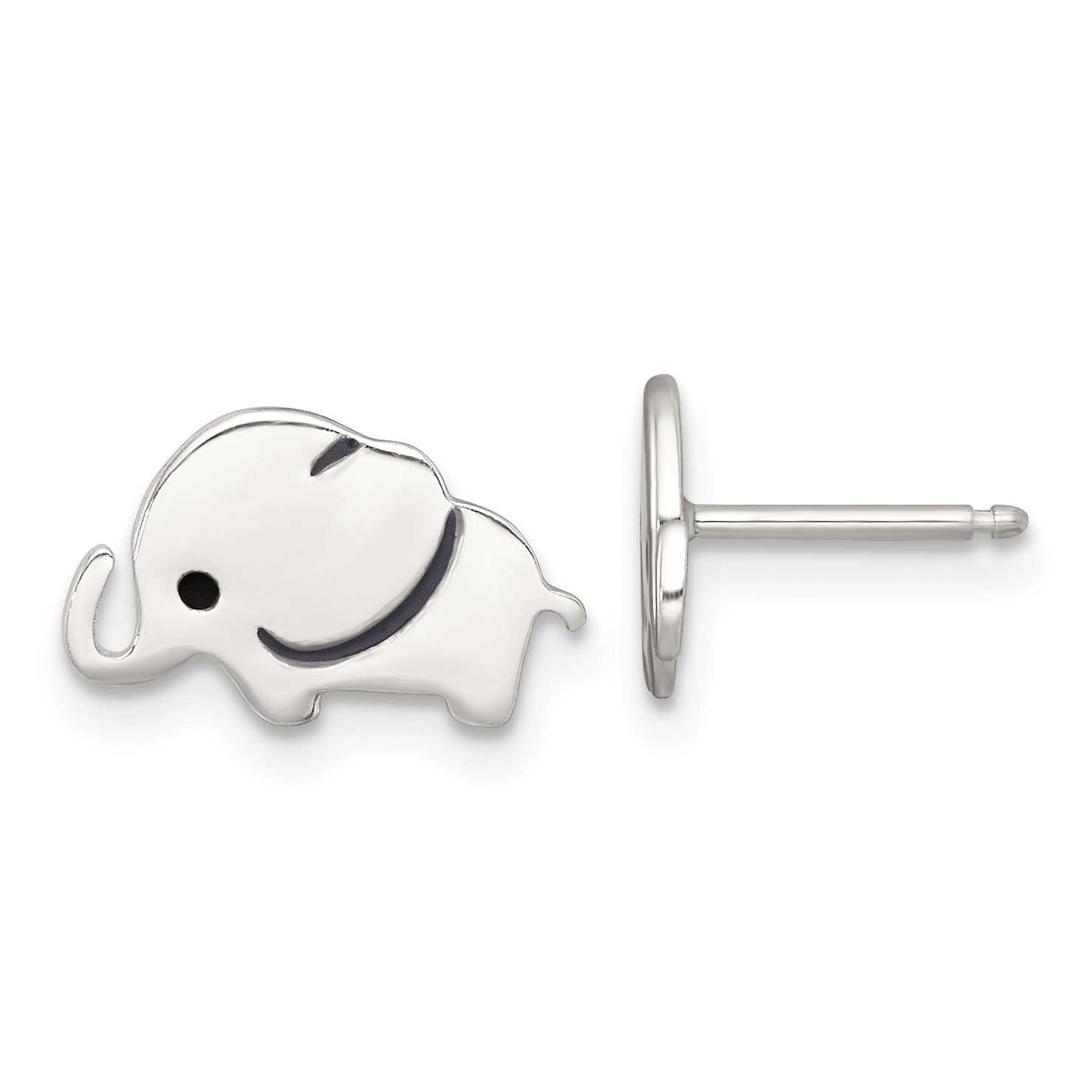 Enameled Elephant Children&#39;s Post Earrings Sterling Silver Polished QE18314