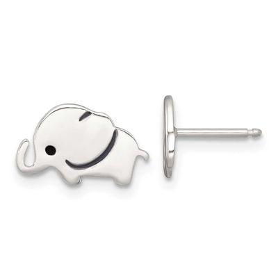 Enameled Elephant Children&#39;s Post Earrings Sterling Silver Polished QE18314