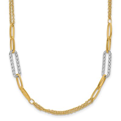 Textured Fancy Link Necklace 14k Two-tone Gold Polished LF1925-18 196904329917