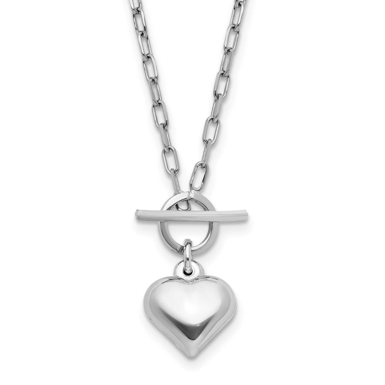 Polished Heart Toggle Necklace Sterling Silver Rhodium-plated QLF1413-16 196904322000