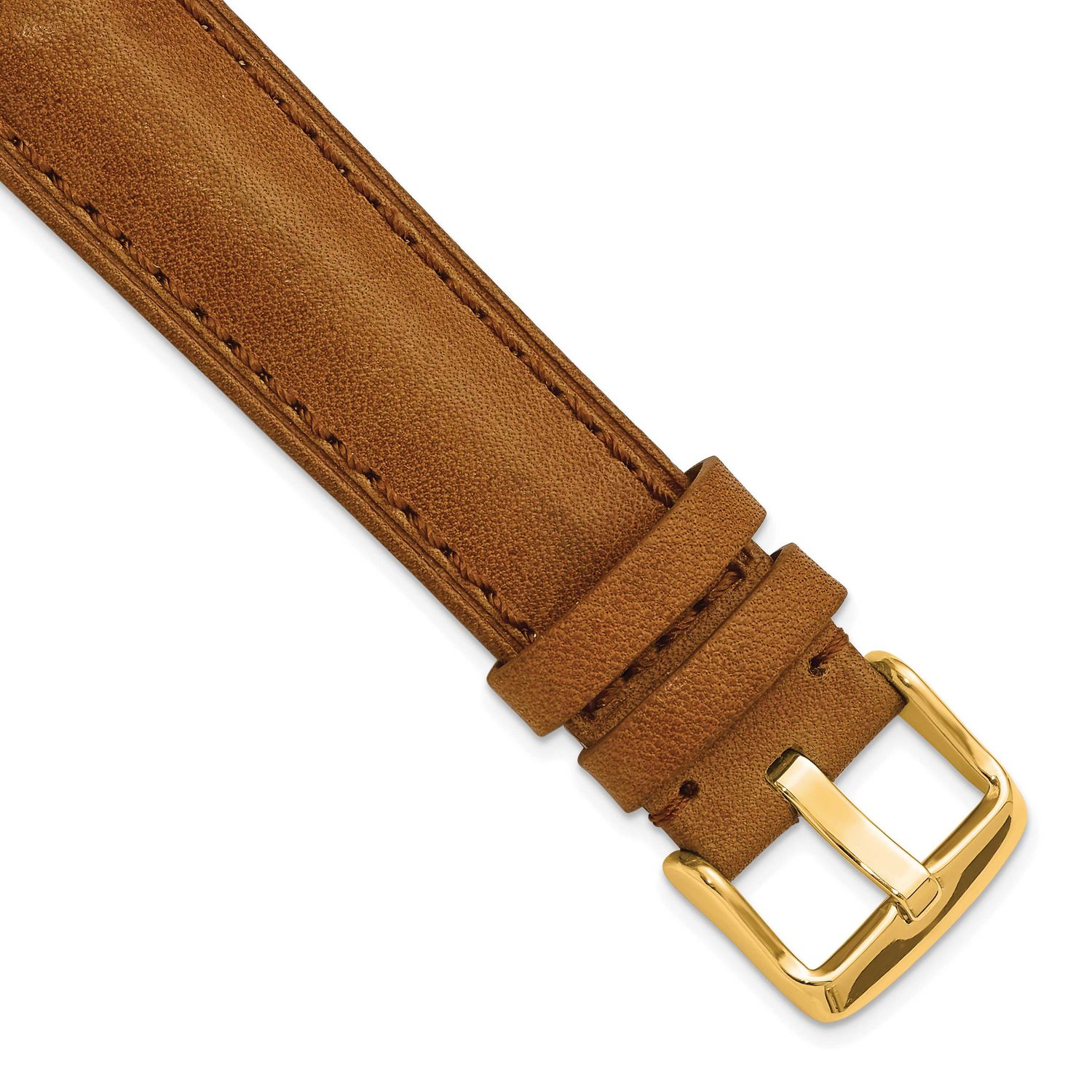 Debeer 24mm Saddle Brown Oil-Tanned Leather Stitched with Gold-Tone Buckle 8 Inch Watch Band BAY567…