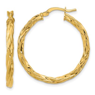 Twisted Round Hoop Earrings 14k Gold Polished LE2814