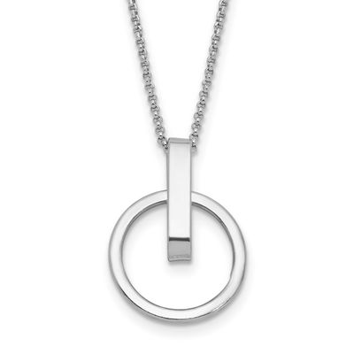 Polished with 2 Inch Extender Circle Pendant Necklace Sterling Silver Rhodium-plated QLF1411-16 196…