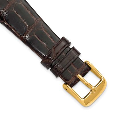 Debeer 20mm Brown Flat Genuine Louisiana Alligator Leather with Gold-Tone Buckle 7.5 Inch Watch Ban…