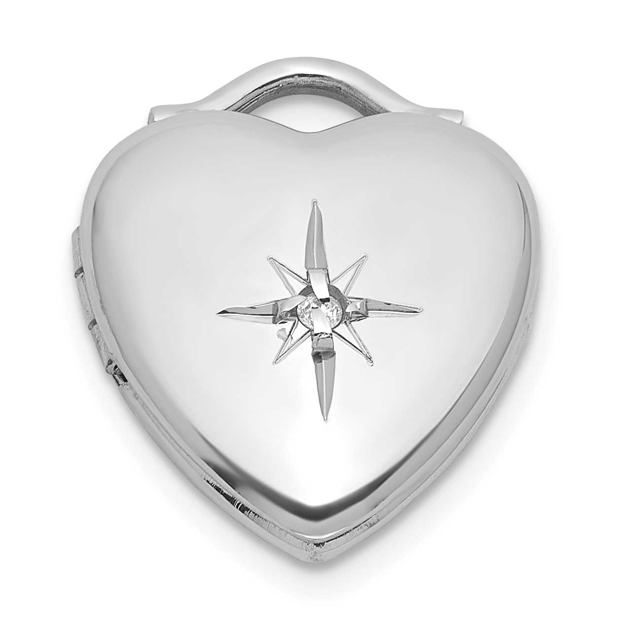 Brushed and Polished Diamond 12mm Heart Locket Sterling Silver Rhodium-plated QLS1196