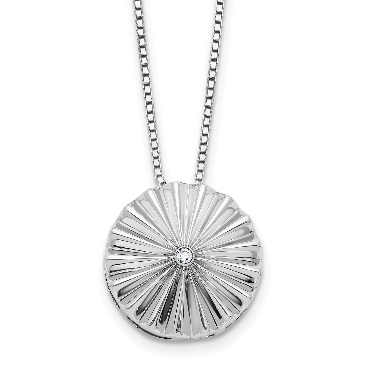 White Ice Fanned Circle with A Diamond 18 Inch Necklace Plus 2 Inch Extender Sterling Silver Rhodiu…