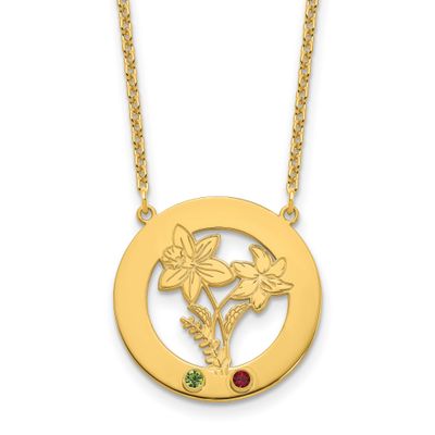 Gold-Plated Circle with 2 Birth Flower and Birthstone Necklace Sterling Silver XNA1487/2GP