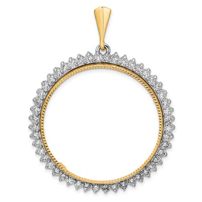 Diamond-Cut Vs Diamond Circle 34.2mm Prong Coin Bezel Pendant 14k Two-tone Gold Polished CS3984D/34…