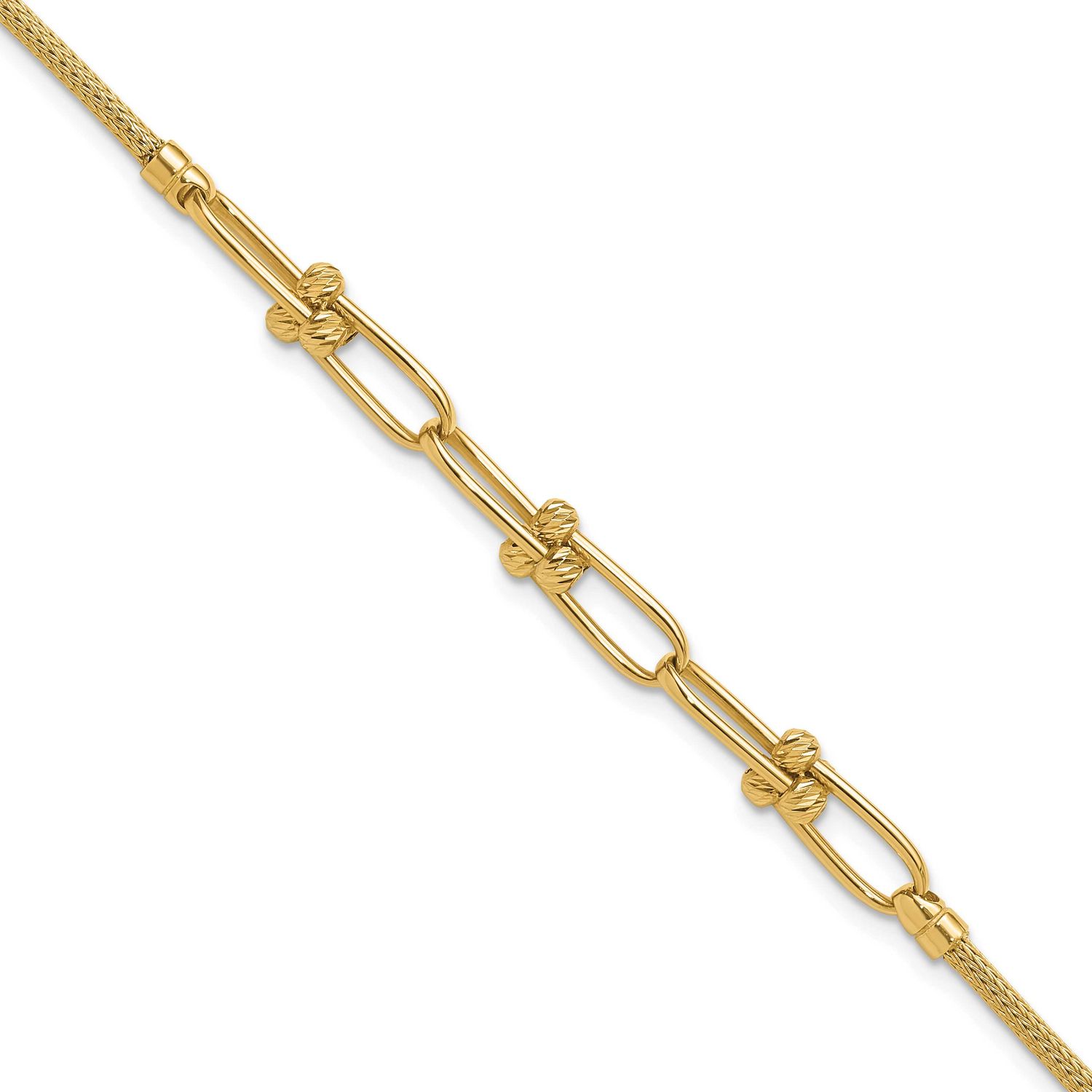 Diamond-Cuttextured Fancy Link Bracelet 14k Gold Polished LF1916-7.5 196904333891