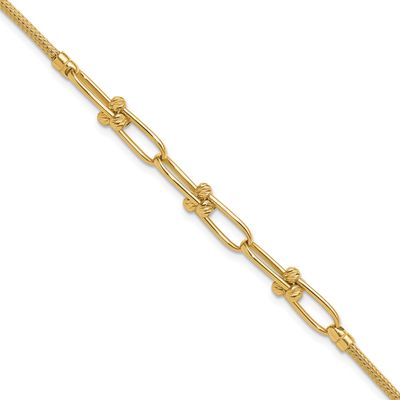 Diamond-Cuttextured Fancy Link Bracelet 14k Gold Polished LF1916-7.5 196904333891
