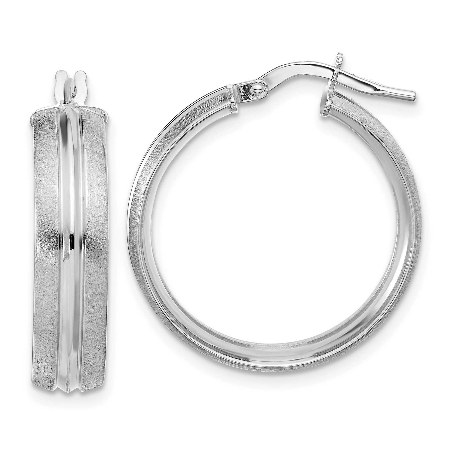Satin Round Hoop Earrings 14k White Gold Polished LE2811W