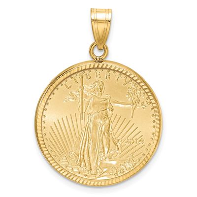Diamond-Cut Prong Mounted 1/4Oz American Eagle Coin Bezel Pendant 14k Gold C3997/22.0C
