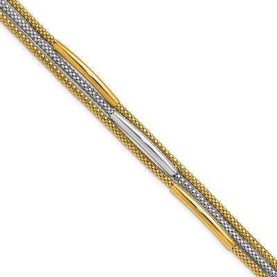 Polished Bars Mesh Multi-Strand Bracelet 14k Gold with Rhodium LF2118-7.25 196904315620