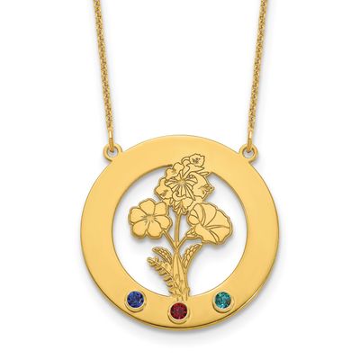 Circle with 3 Birth Flower and Birthstone Necklace 14k Gold XNA1487/3Y