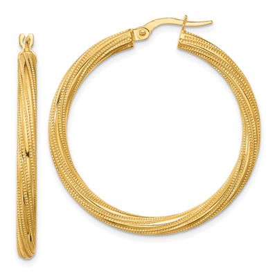 Textured Twisted Tube Hoop Earrings 10k Gold Polished 10LE627 196904312513