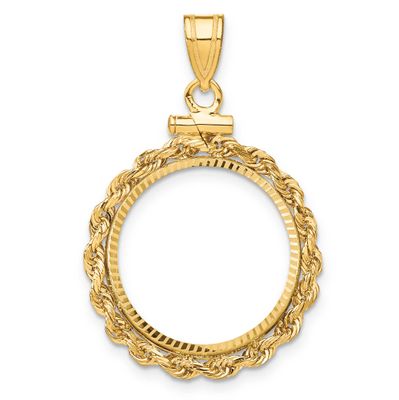 Rope and Diamond-Cut 18.0mm x 1.35mm Screw Top Coin Bezel Pendant 10k Gold Polished 10C1215D/18.0