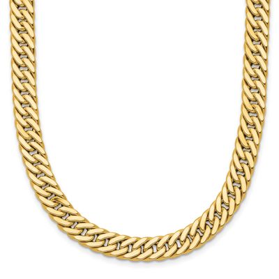 Reversible Fancy Curb Necklace 14k Gold Polished and Satin LF1964-18 196904258743