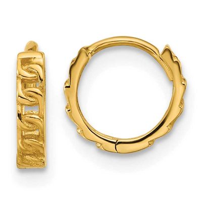 Curb Link Round Hinged Hoop Earrings 14k Gold Polished LE2899