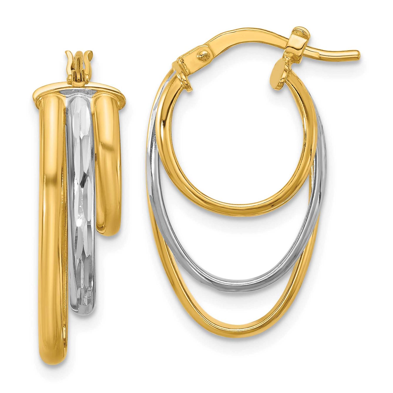 White Rhodium Polished 3-Row Oval Hoop Earrings 10k Gold 10LE605 196904343005