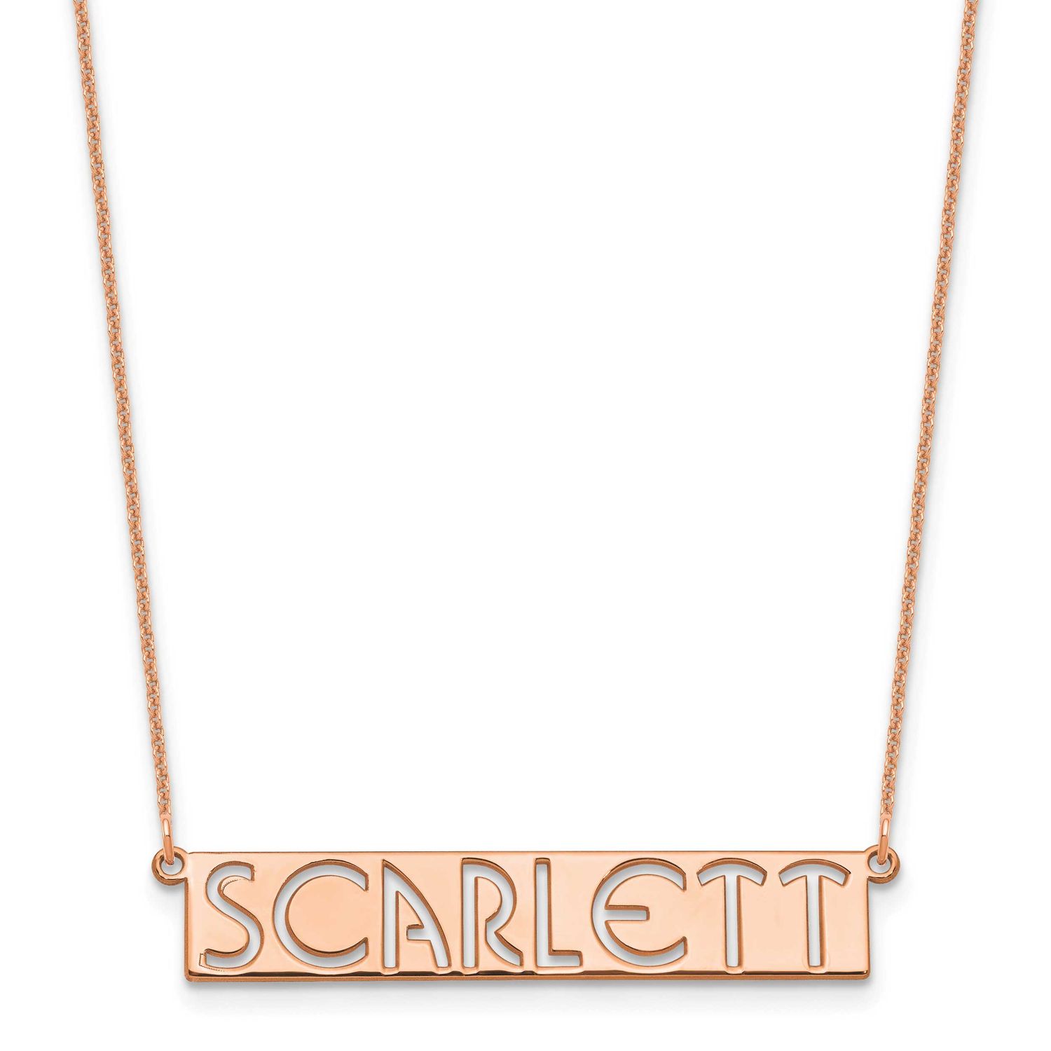 7-9 Letter Cut-Out Name Bar Necklace 14k Rose Gold XNA1528R