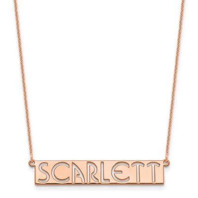 7-9 Letter Cut-Out Name Bar Necklace 14k Rose Gold XNA1528R