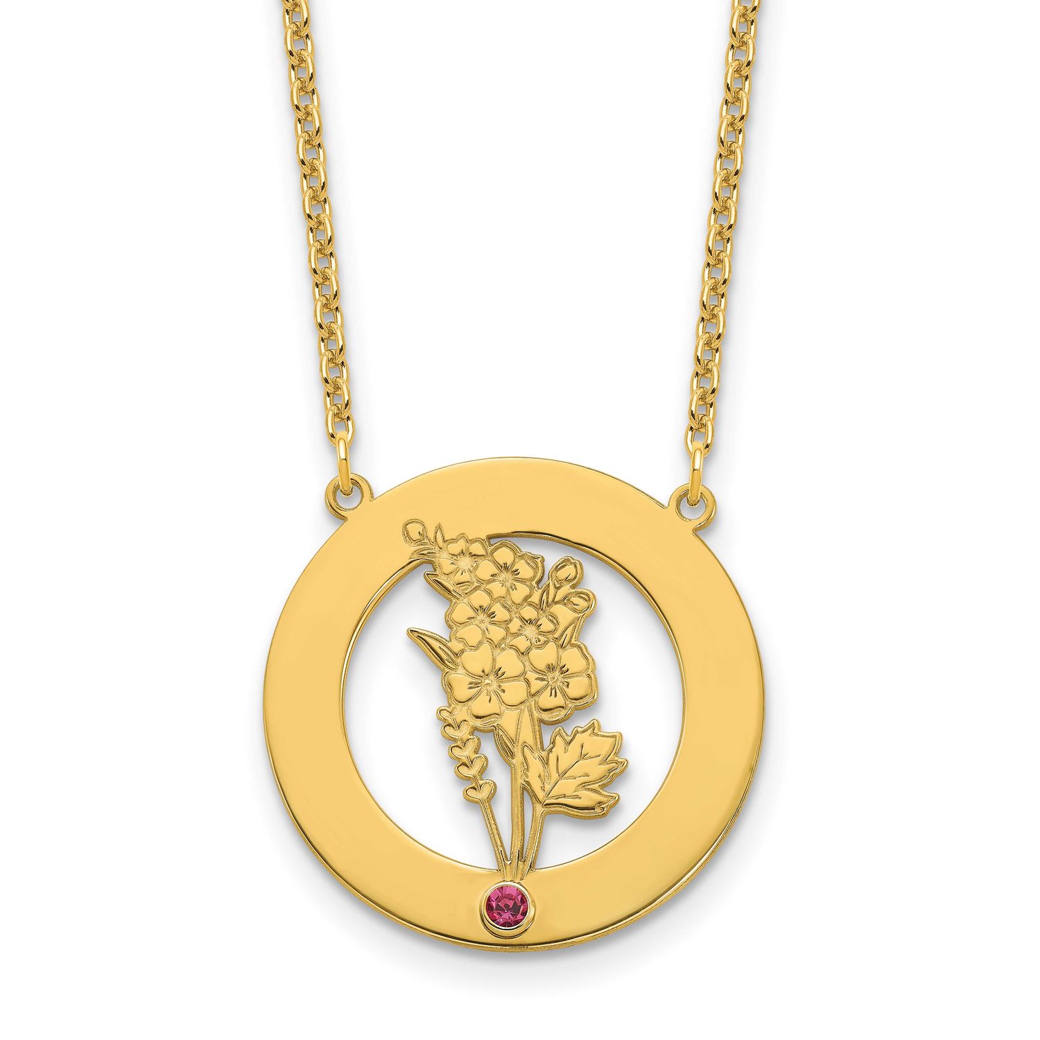 Gold-Plated Circle with 1 Birth Flower and Birthstone Necklace Sterling Silver XNA1487/1GP