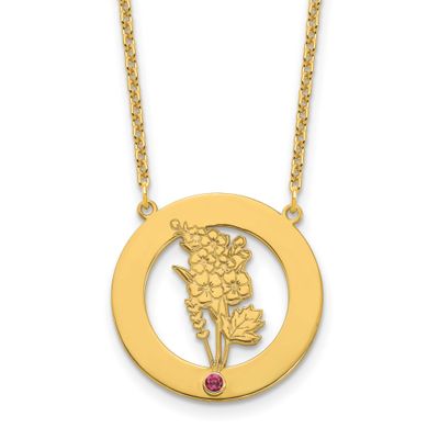 Gold-Plated Circle with 1 Birth Flower and Birthstone Necklace Sterling Silver XNA1487/1GP