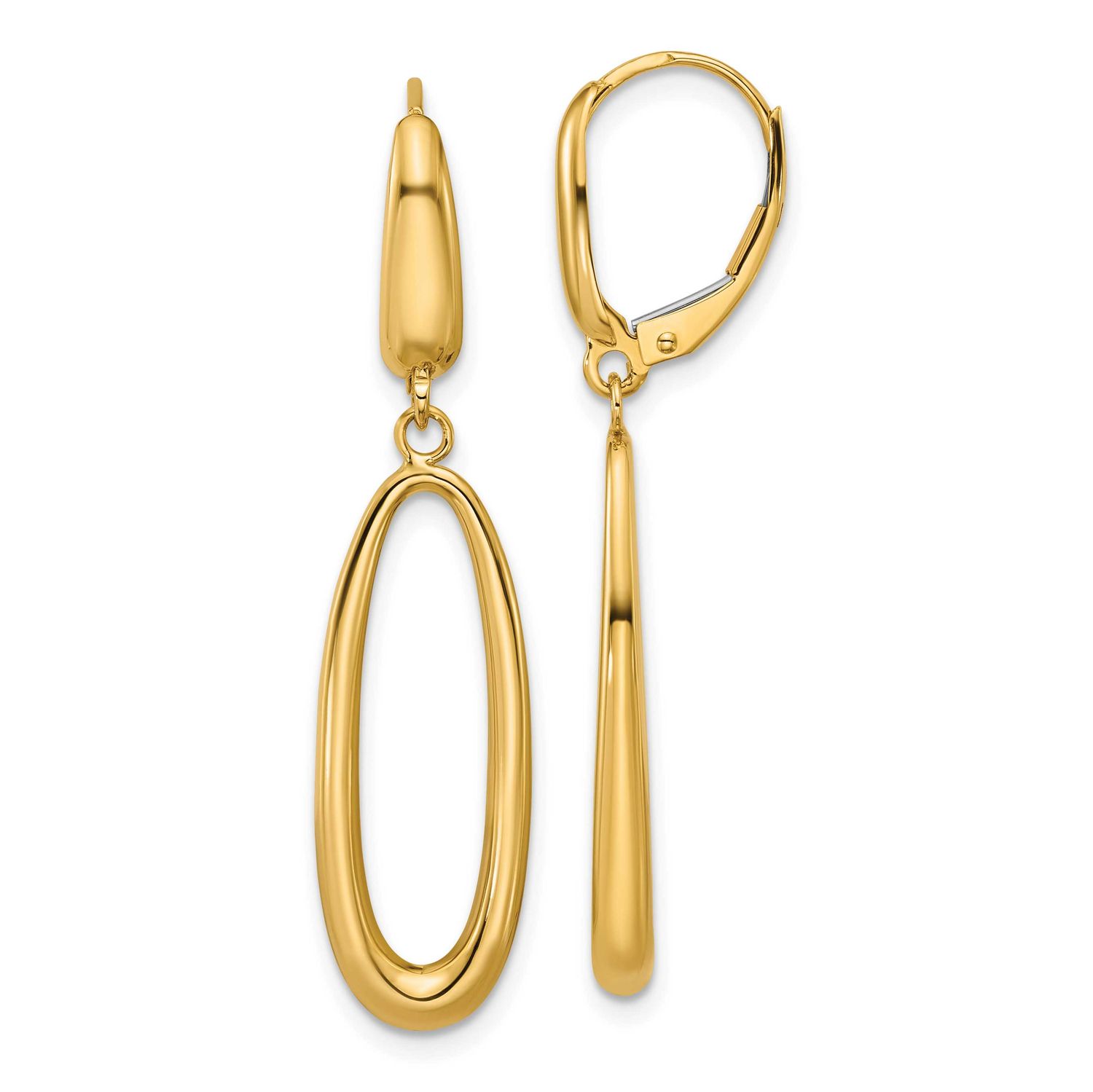 Tapered Oval Leverback Dangle Earrings 14k Gold Polished LE2945 196904315781