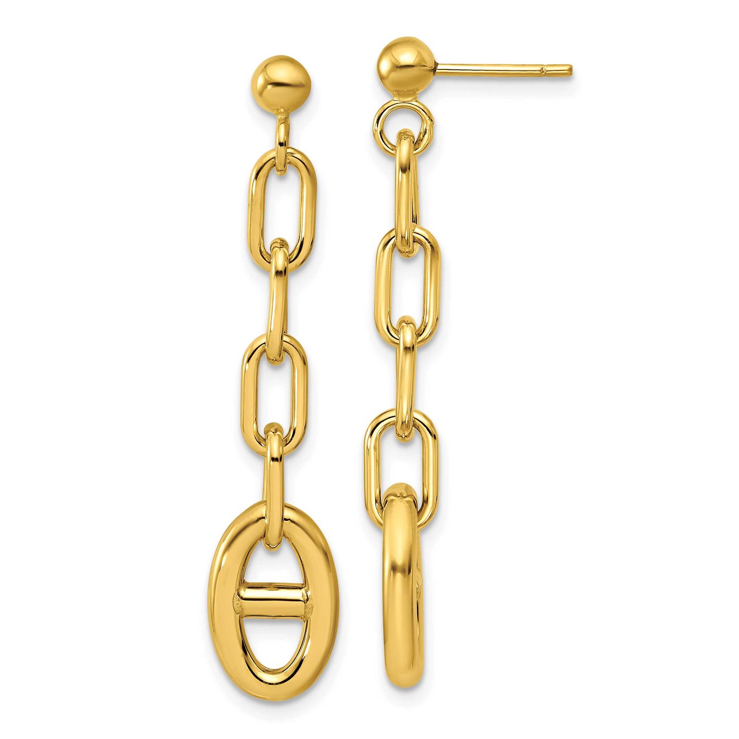 Anchor Link Post Dangle Earrings 14k Gold Polished LE2924 196904315859