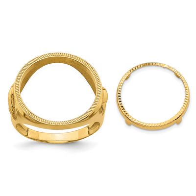 Men&#39;s Polished Textured and Diamond-Cut with Eagle Sides 16.5mm Coin Bezel Ring 10k Gold 10CR6D/10AE