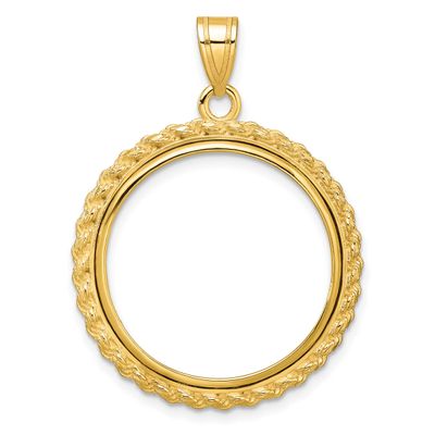 Casted Rope 22.0mm Prong Coin Bezel Pendant 10k Gold Polished 10C8185/22.0
