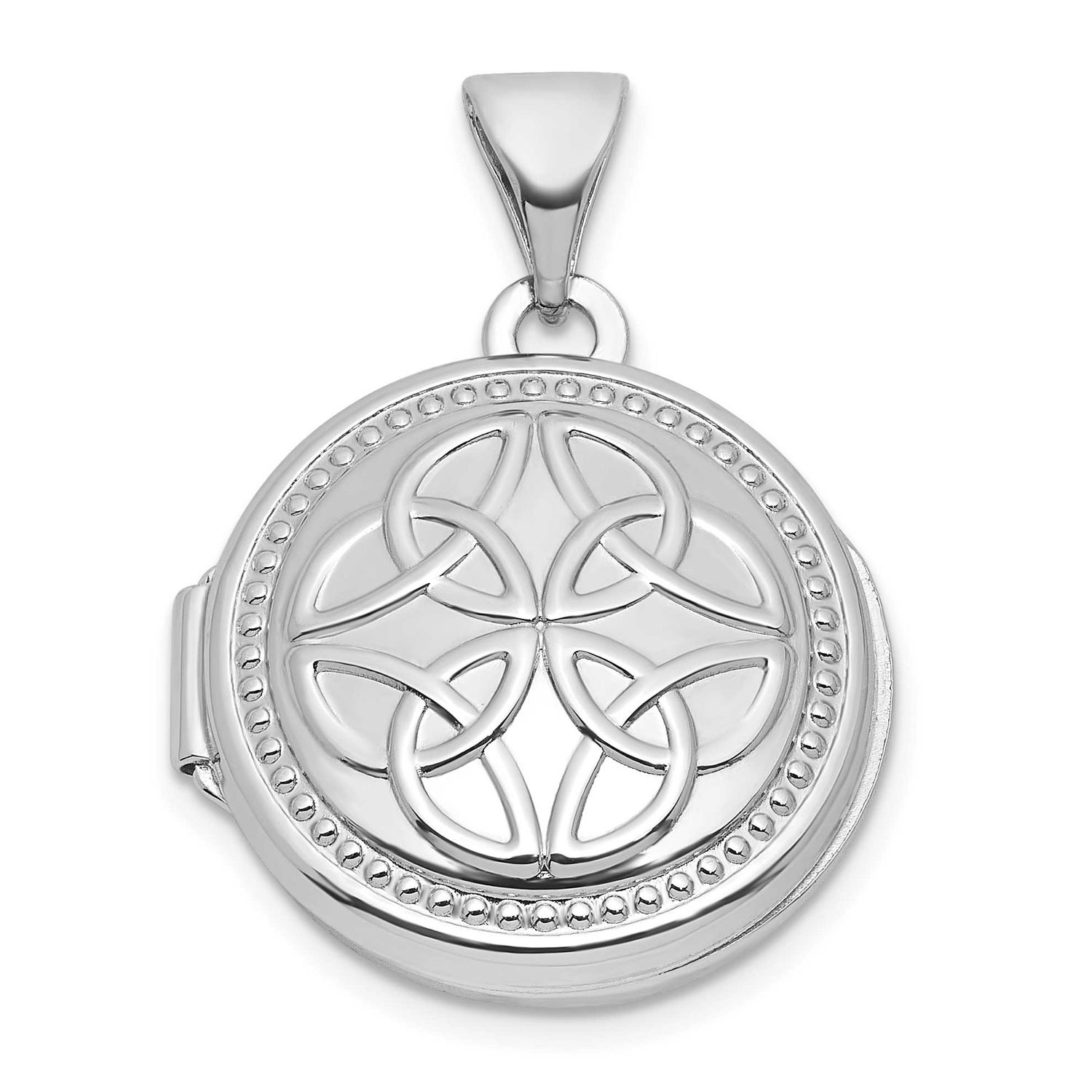 Polished 16mm Celtic Round Locket Sterling Silver Rhodium-plated QLS1247