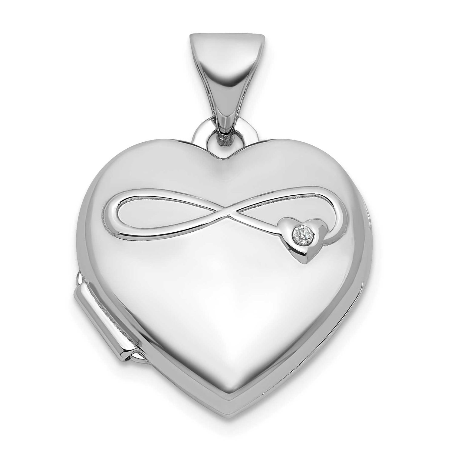 Diamond Infinity 15mm Heart Locket Sterling Silver Rhodium-plated QLS1195