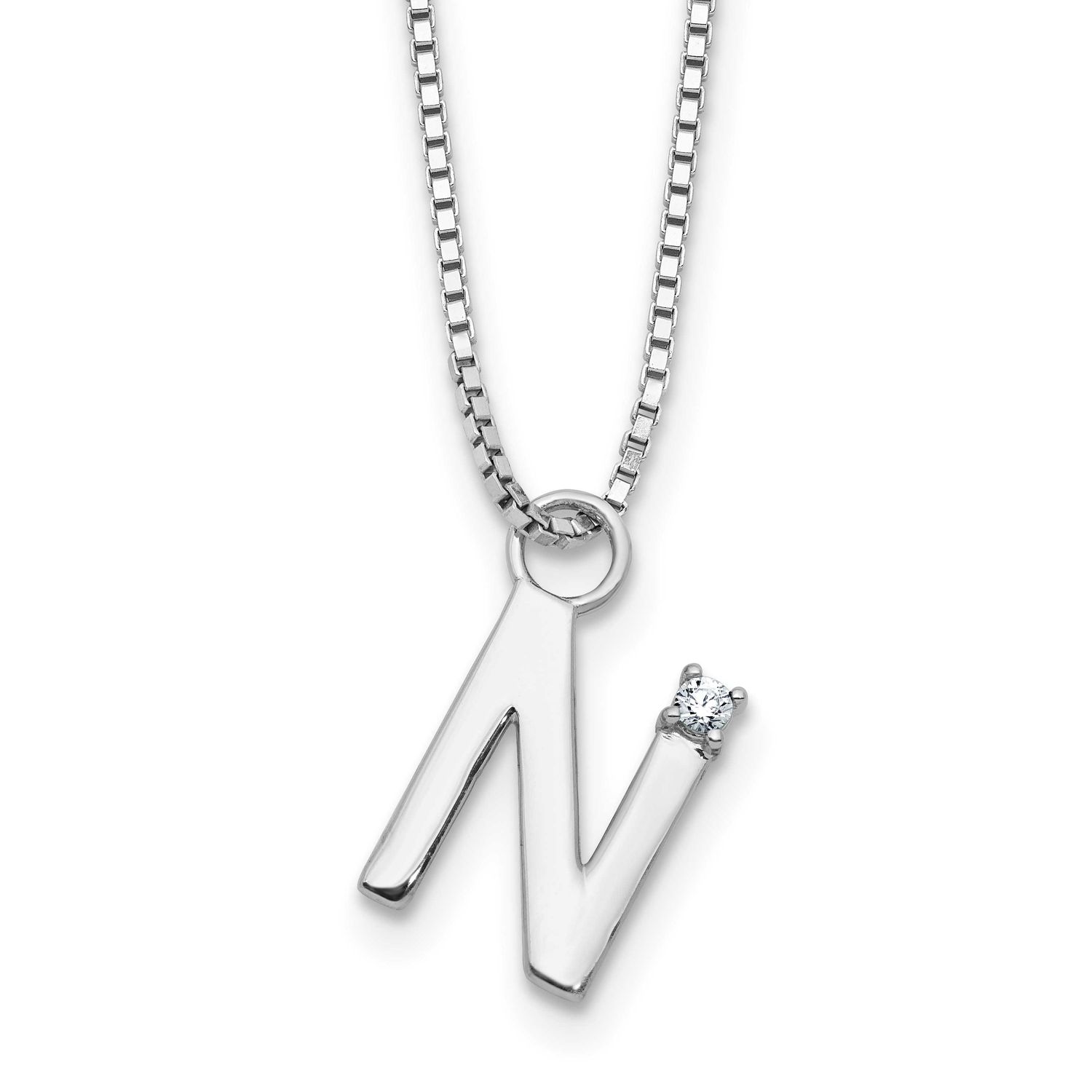 White Ice 18 Inch Diamond Letter N Initial Necklace Plus 2 Inch Extender Sterling Silver Rhodium-pl…