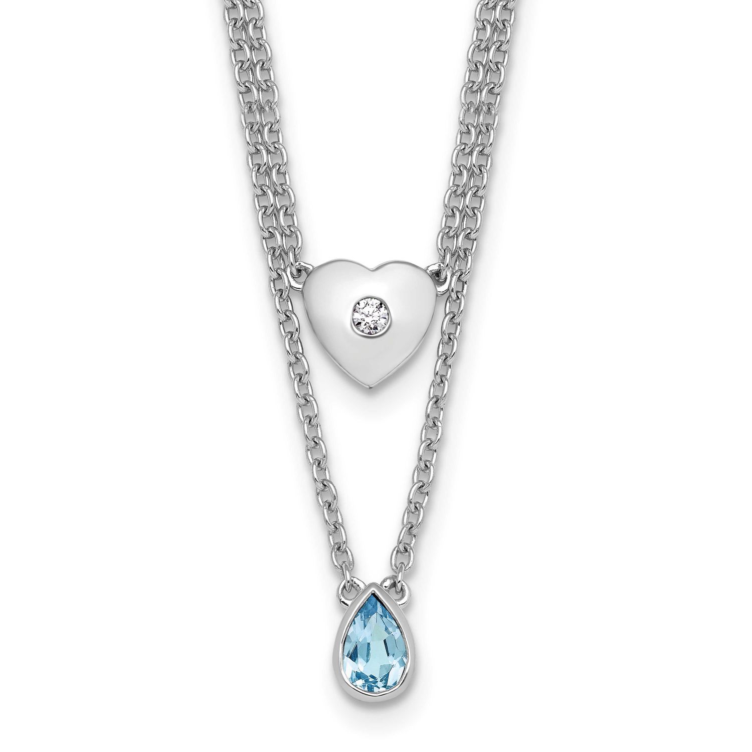 White Ice 18 Inch Diamond Heart and Blue Topaz Teardrop Necklace with 2 Inch Extender Sterling Silv…