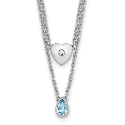 White Ice 18 Inch Diamond Heart and Blue Topaz Teardrop Necklace with 2 Inch Extender Sterling Silv…