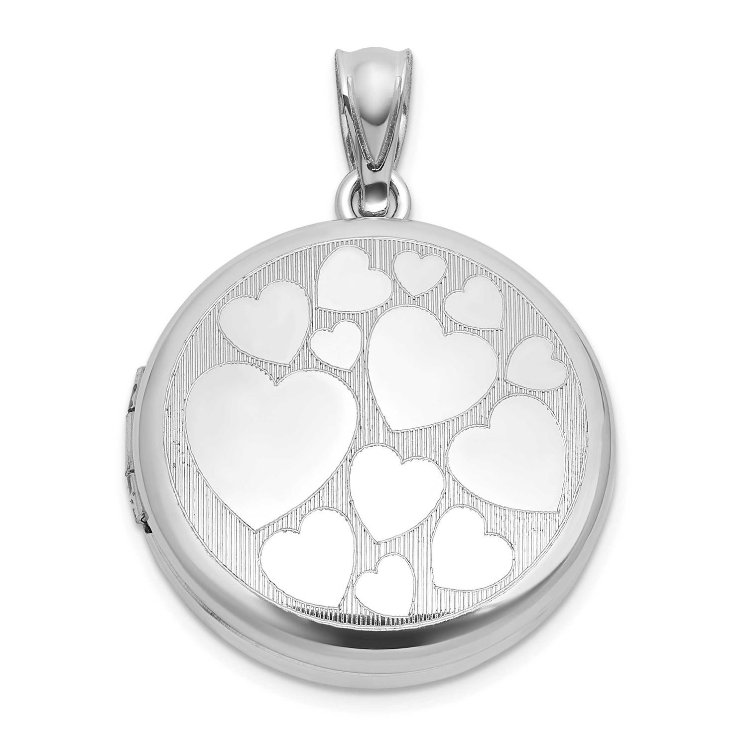 Brushed and Polished Multi Heart 20mm Round Locket Sterling Silver Rhodium-plated QLS1244