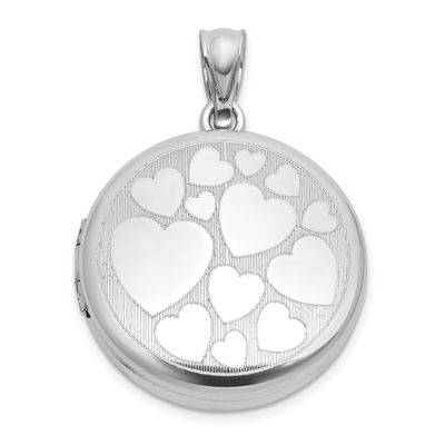 Brushed and Polished Multi Heart 20mm Round Locket Sterling Silver Rhodium-plated QLS1244