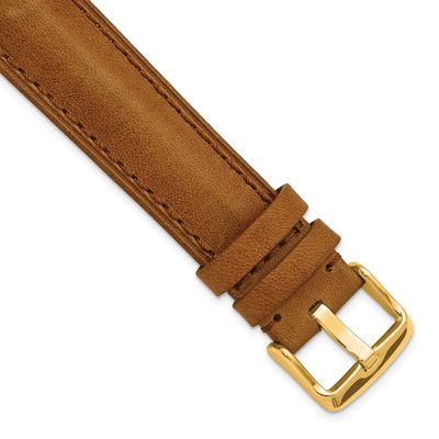 Debeer 18mm Saddle Brown Oil-Tanned Leather Stitched with Gold-Tone Buckle 8 Inch Watch Band BAY567…