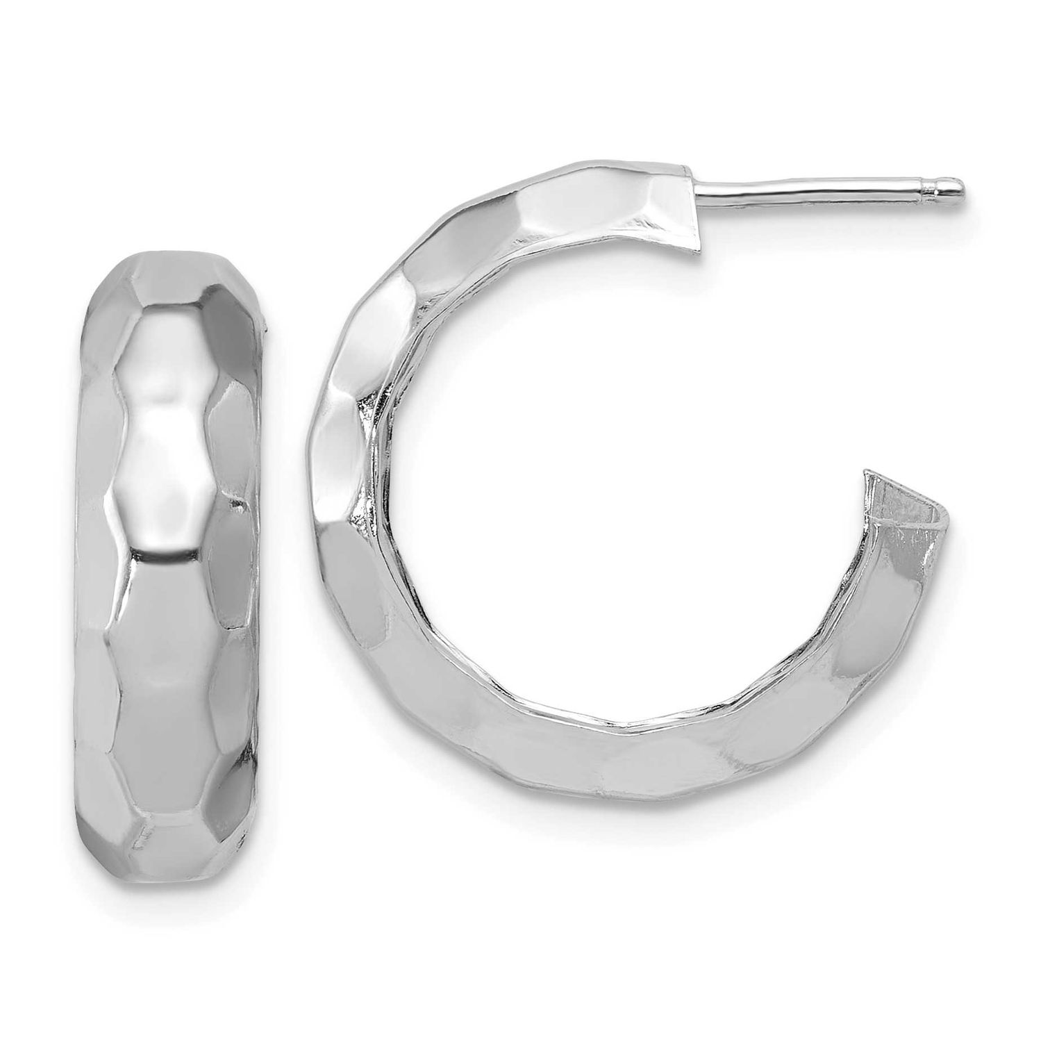Polish Textured Post J-Hoop Earrings Sterling Silver Rhodium-plated QLE1584